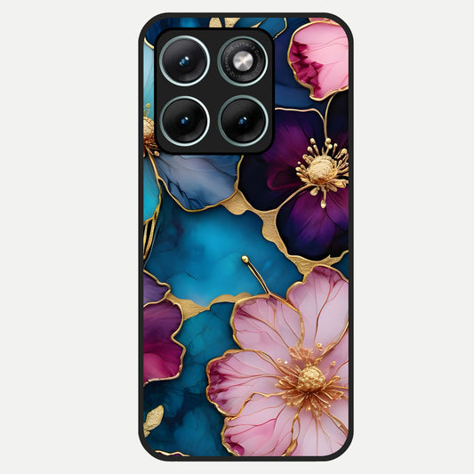  Sparkle Floral Glass Case For Moto Edge 70 Fusion back cover – full design glossy printed glass finish
