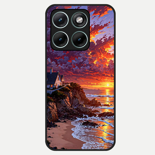  Sunset House By Sea Glass Case For Moto Edge 70 Fusion back cover – full design glossy printed glass finish