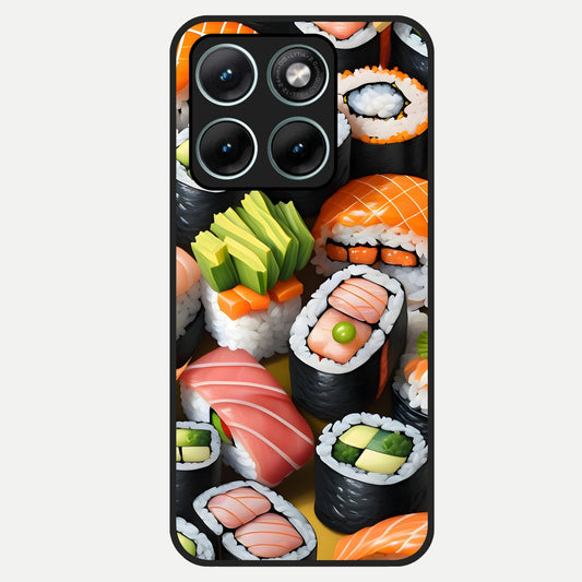  Sushi Food Pattern Glass Case For Moto Edge 70 Fusion back cover – full design glossy printed glass finish
