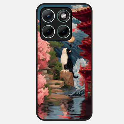  Temple Cat Scenery Glass Case For Moto Edge 70 Fusion back cover – full design glossy printed glass finish