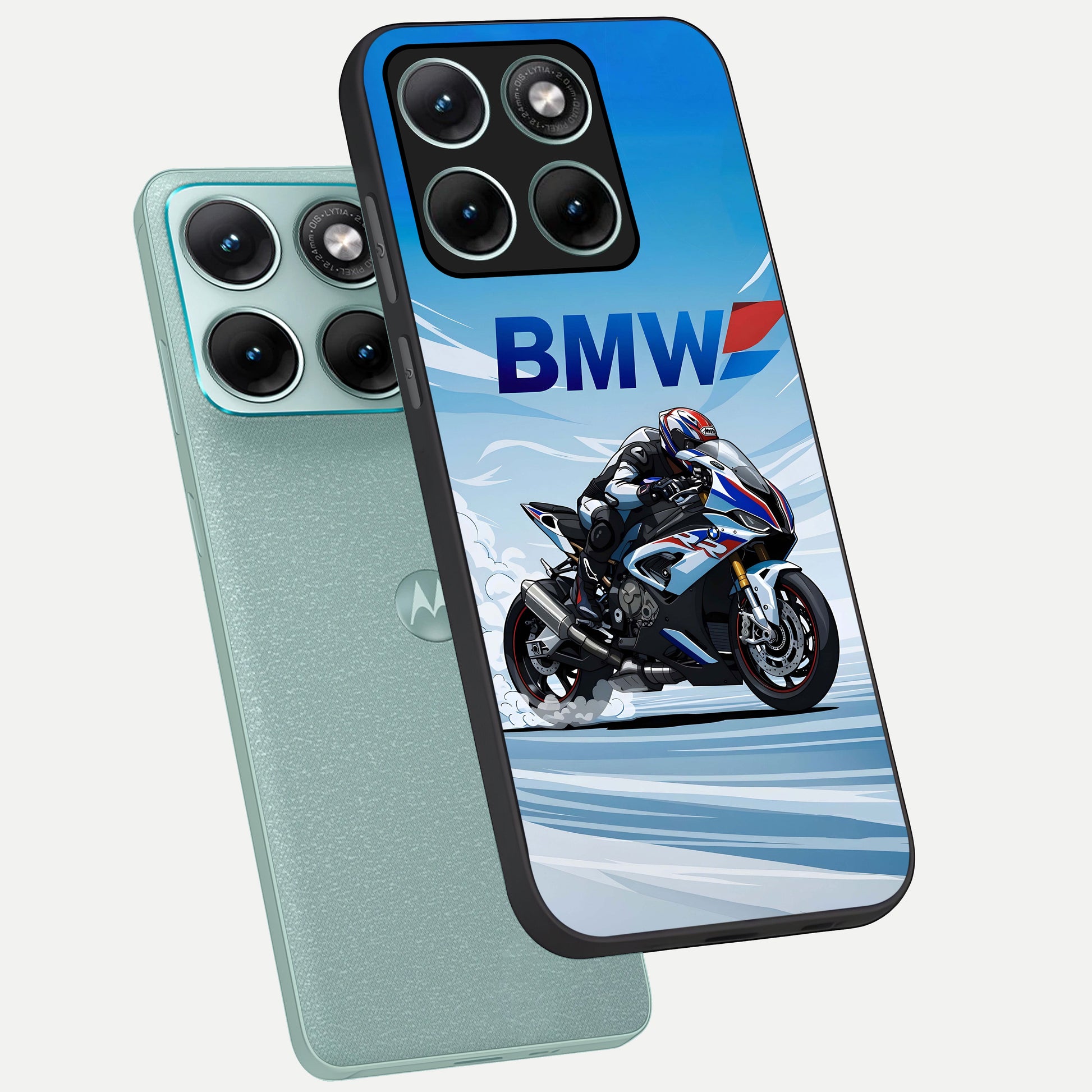  BMW Power Drift phone case For Moto Edge 70 Fusion showing premium glass back cover with detailed artwork
