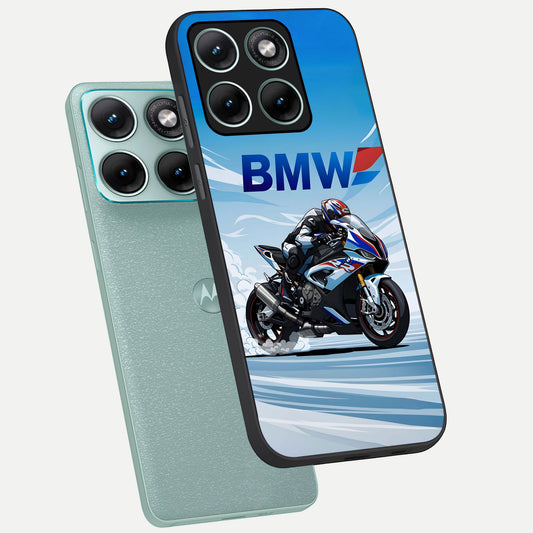  BMW Power Drift phone case For Moto Edge 70 Fusion showing premium glass back cover with detailed artwork