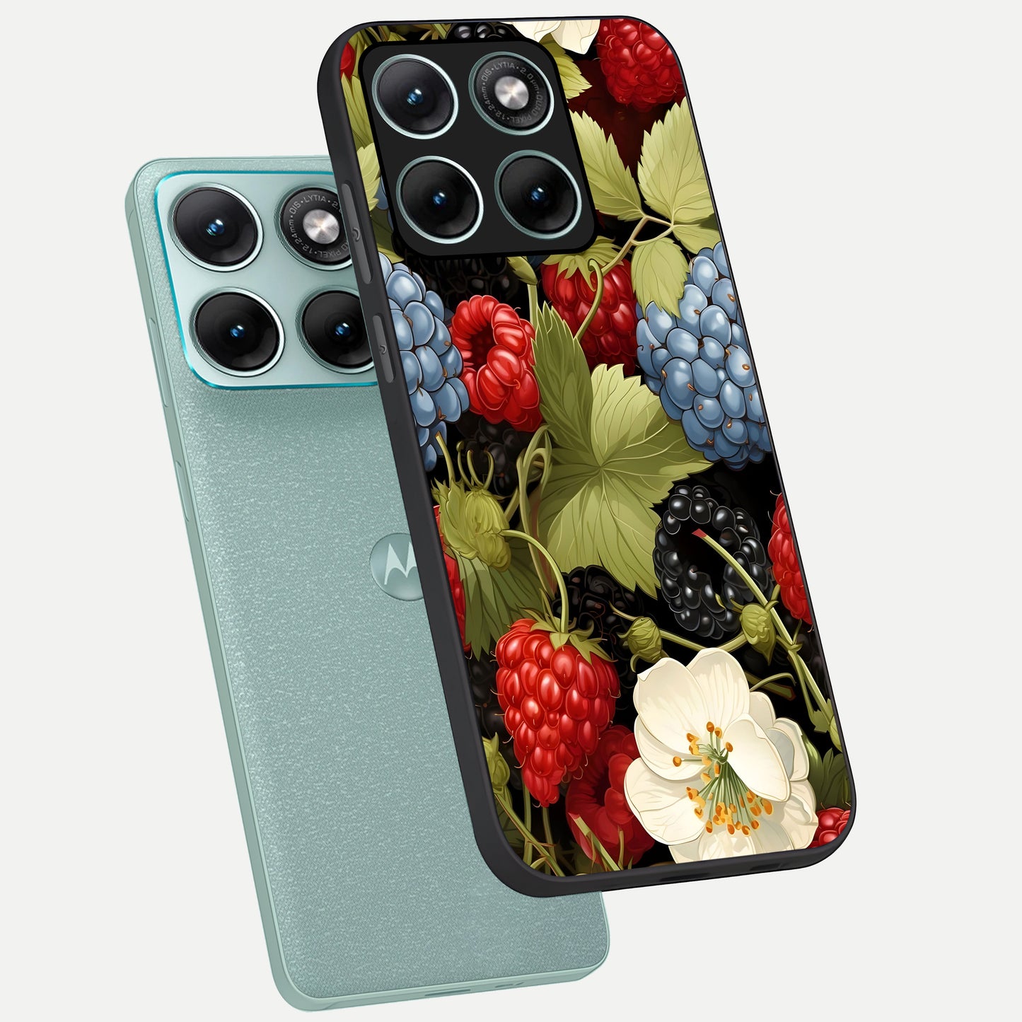  Berry Bloom Charm phone case For Moto Edge 70 Fusion showing premium glass back cover with detailed artwork