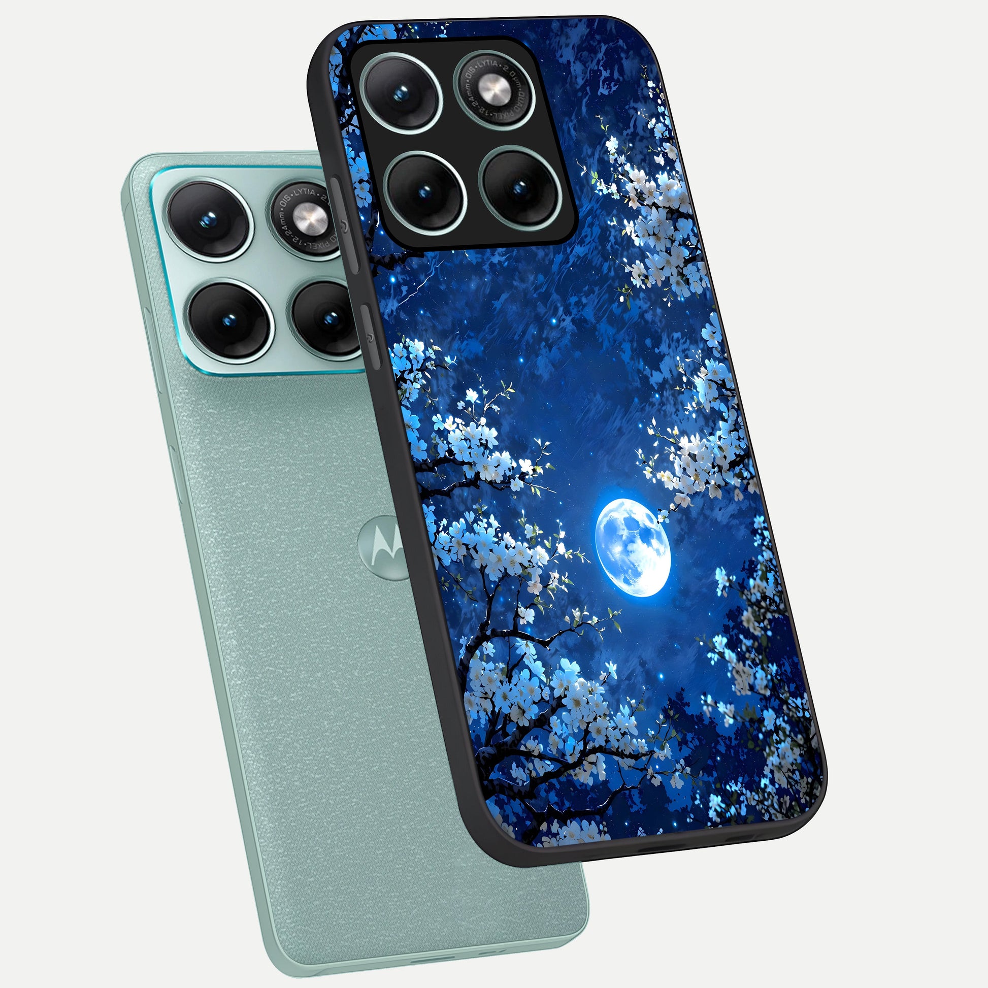  Blossom Moonlight Sky phone case For Moto Edge 70 Fusion showing premium glass back cover with detailed artwork
