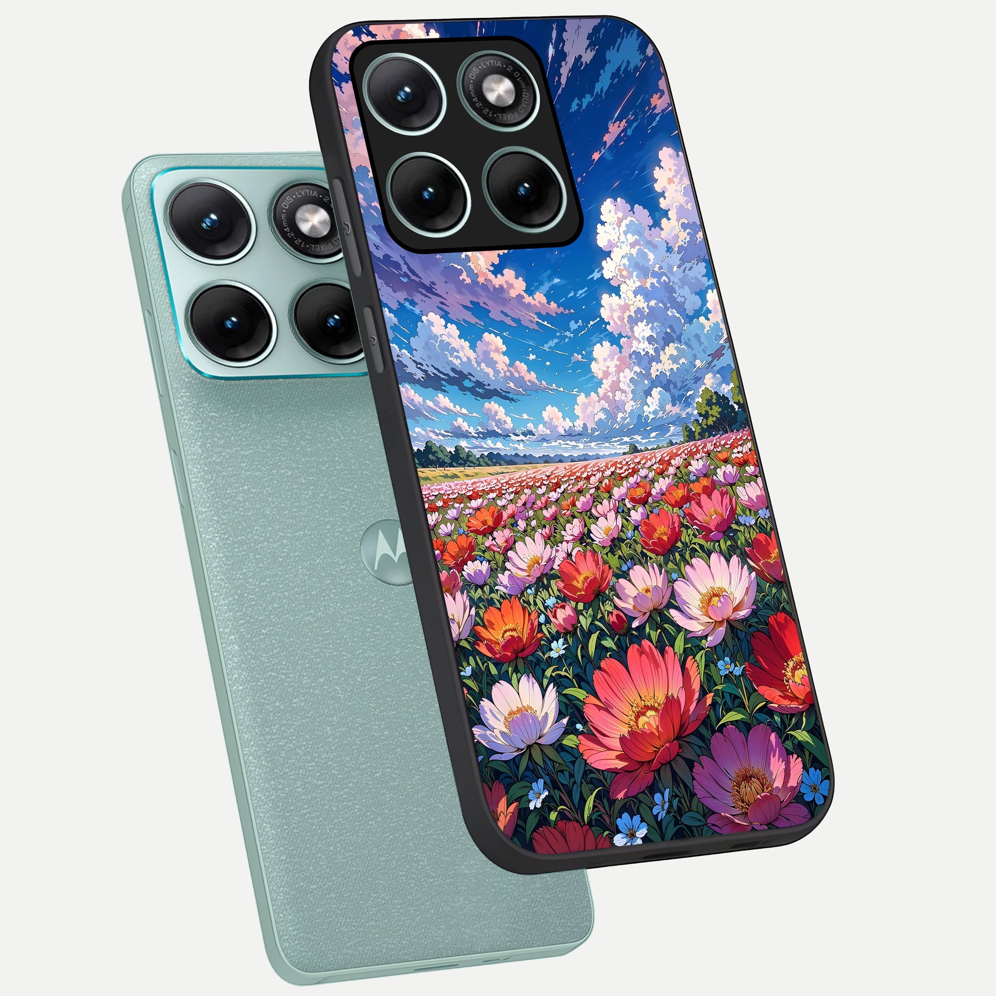  Blossom Sky Field phone case For Moto Edge 70 Fusion showing premium glass back cover with detailed artwork