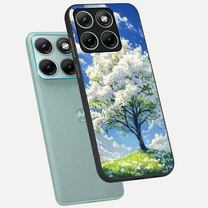  Blossom Sky Serenity phone case For Moto Edge 70 Fusion showing premium glass back cover with detailed artwork
