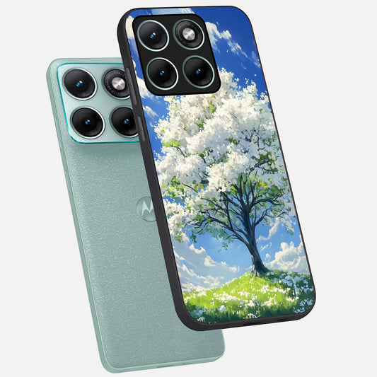  Blossom Sky Serenity phone case For Moto Edge 70 Fusion showing premium glass back cover with detailed artwork