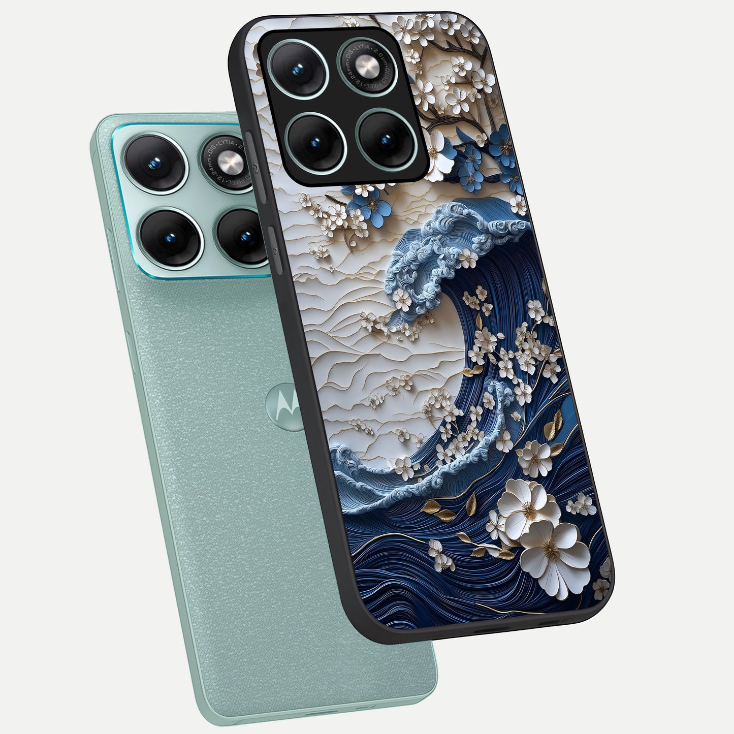  Blossom Wave Art phone case For Moto Edge 70 Fusion showing premium glass back cover with detailed artwork