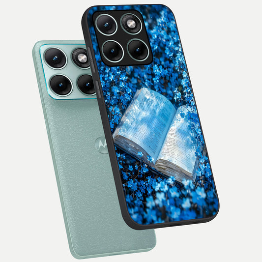  Blue Bloom Tales phone case For Moto Edge 70 Fusion showing premium glass back cover with detailed artwork