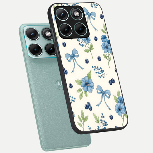  Blue Flower And Bow phone case For Moto Edge 70 Fusion showing premium glass back cover with detailed artwork
