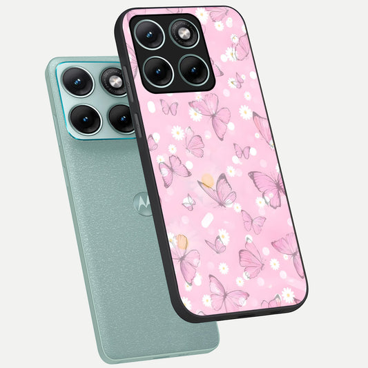  Blush Butterfly Garden phone case For Moto Edge 70 Fusion showing premium glass back cover with detailed artwork