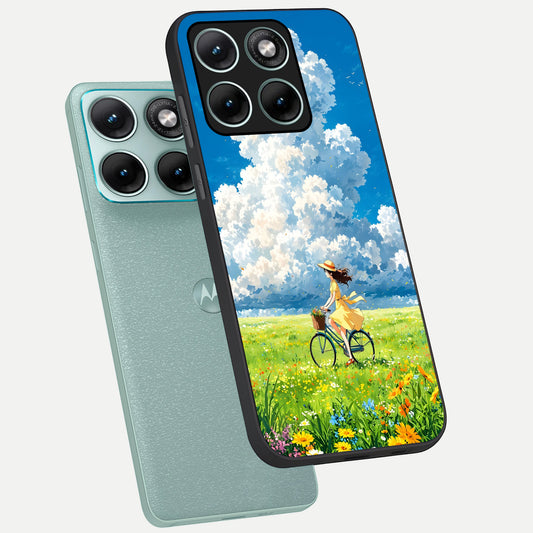  Breezy Meadow Ride phone case For Moto Edge 70 Fusion showing premium glass back cover with detailed artwork