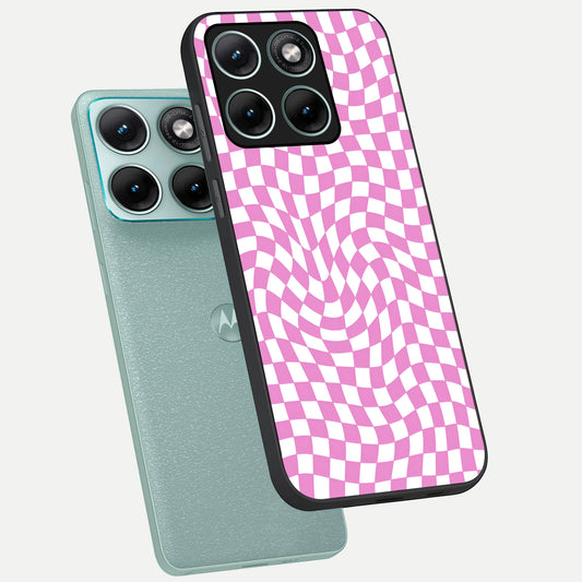  Bubblegum Check Wave phone case For Moto Edge 70 Fusion showing premium glass back cover with detailed artwork
