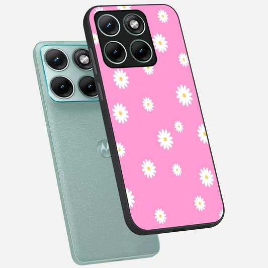  Bubblegum Daisy Pop phone case For Moto Edge 70 Fusion showing premium glass back cover with detailed artwork