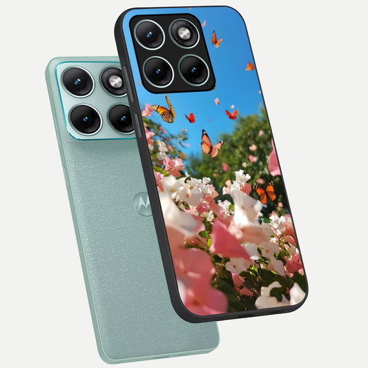  Butterflies In Bloom Sky phone case For Moto Edge 70 Fusion showing premium glass back cover with detailed artwork