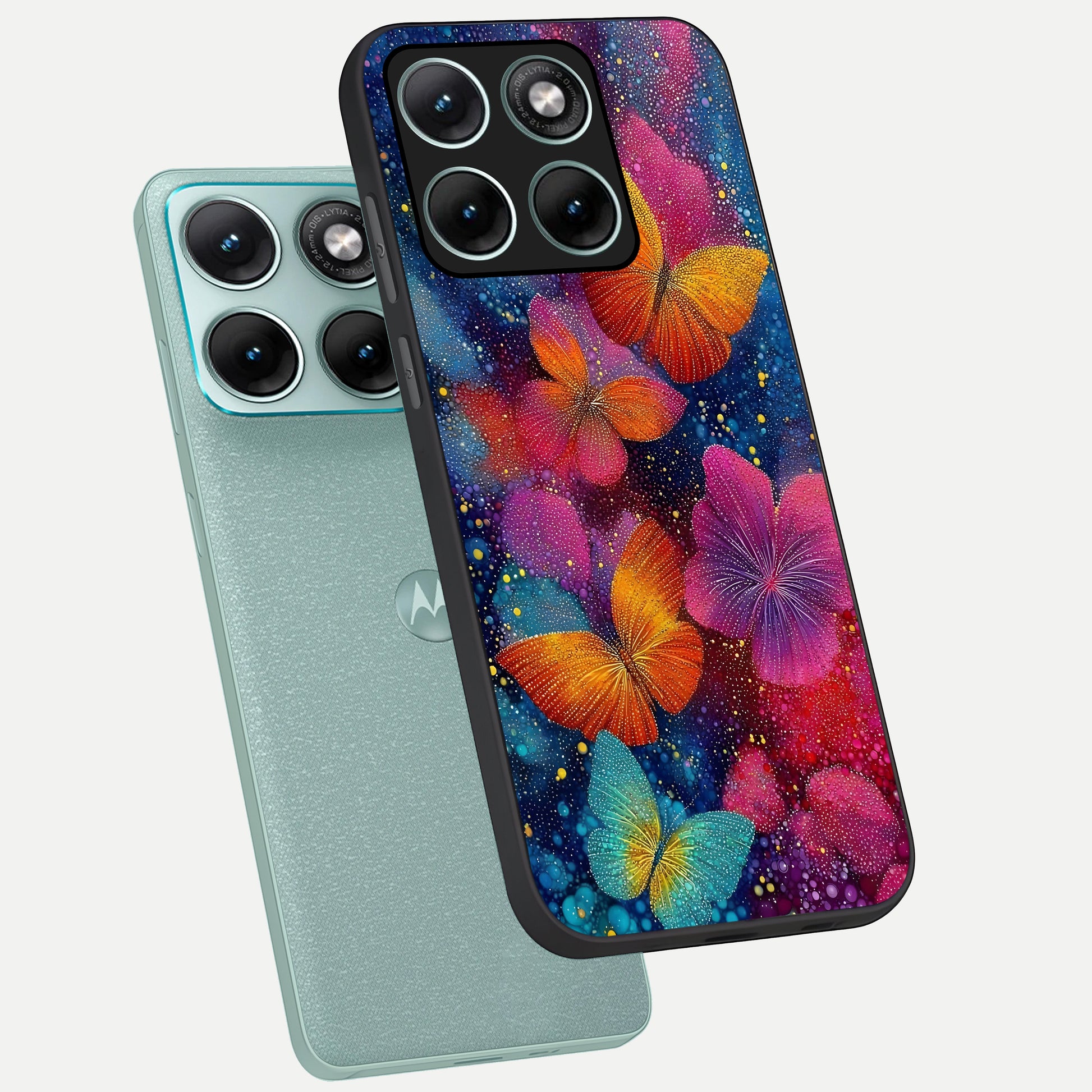  Butterfly Dream Mist phone case For Moto Edge 70 Fusion showing premium glass back cover with detailed artwork