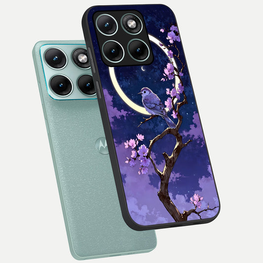  Celestial Bird Blossom phone case For Moto Edge 70 Fusion showing premium glass back cover with detailed artwork