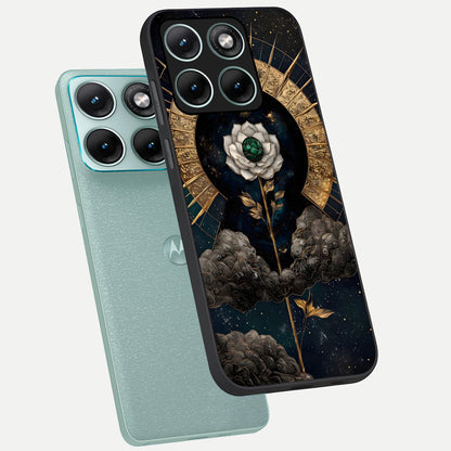  Celestial Lotus Morang phone case For Moto Edge 70 Fusion showing premium glass back cover with detailed artwork