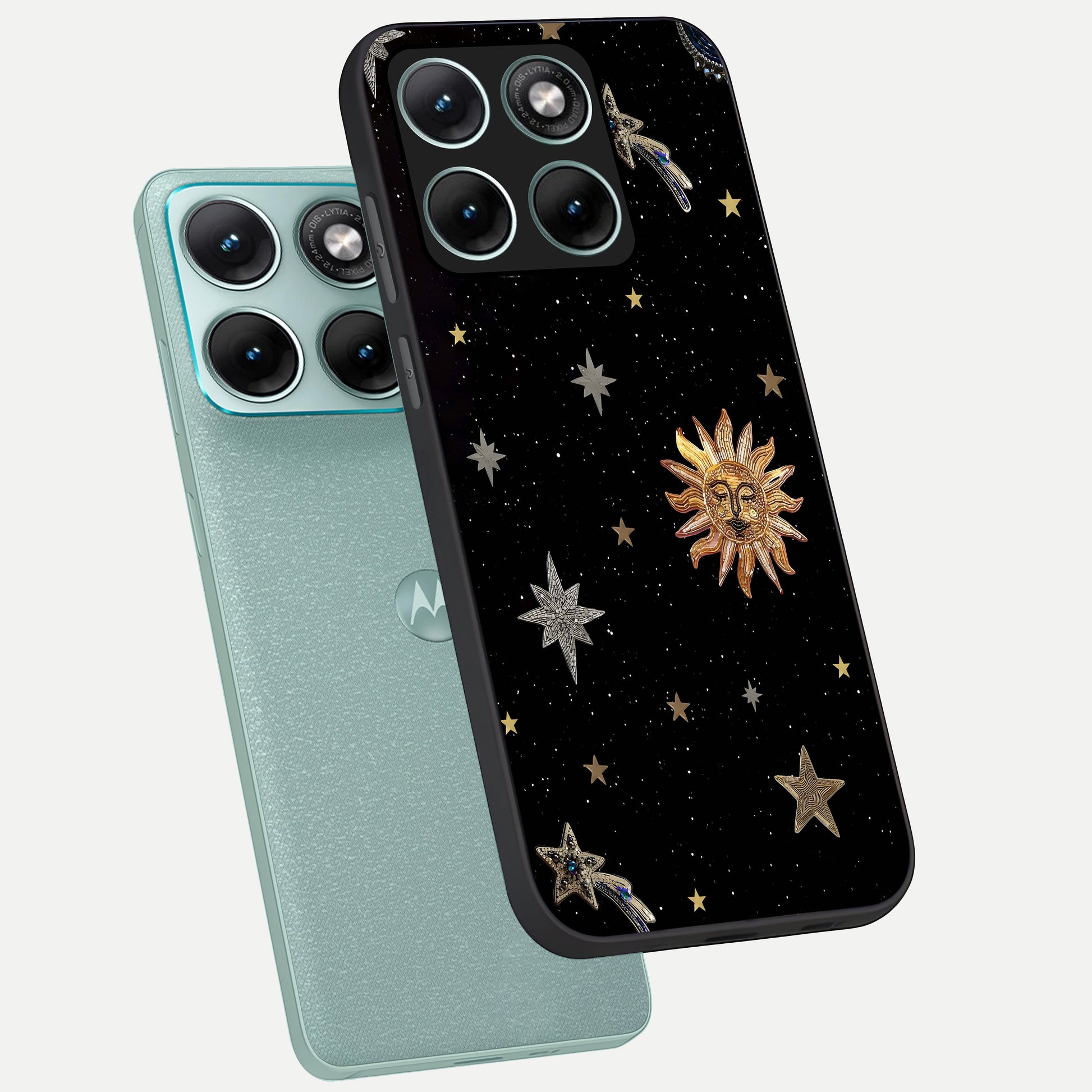  Celestial Moon With Stars phone case For Moto Edge 70 Fusion showing premium glass back cover with detailed artwork