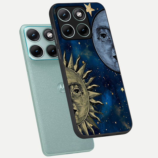  Celestial Moon With Sun phone case For Moto Edge 70 Fusion showing premium glass back cover with detailed artwork