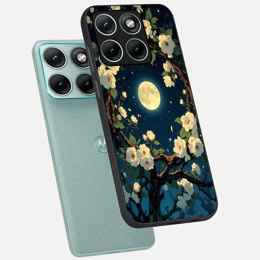  Celestial Moon And Flower phone case For Moto Edge 70 Fusion showing premium glass back cover with detailed artwork