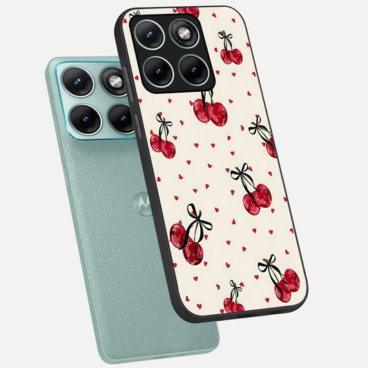 Cherry Heart Bow phone case For Moto Edge 70 Fusion showing premium glass back cover with detailed artwork