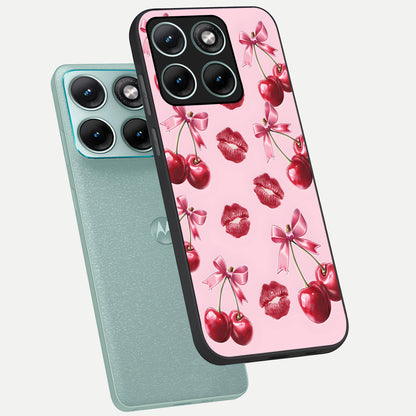  Cherry With Lips phone case For Moto Edge 70 Fusion showing premium glass back cover with detailed artwork