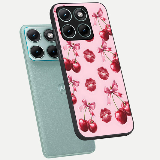  Cherry With Lips phone case For Moto Edge 70 Fusion showing premium glass back cover with detailed artwork