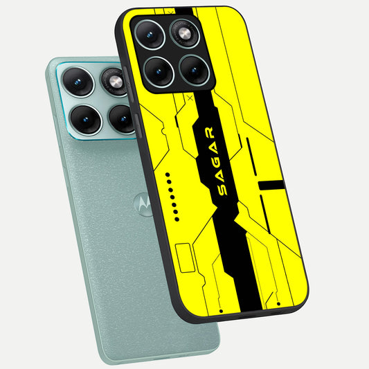  Circuit CYBERPUNK Custom Name phone case For Moto Edge 70 Fusion showing premium glass back cover with detailed artwork