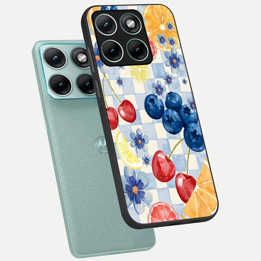  Citrus Bloom Joy phone case For Moto Edge 70 Fusion showing premium glass back cover with detailed artwork
