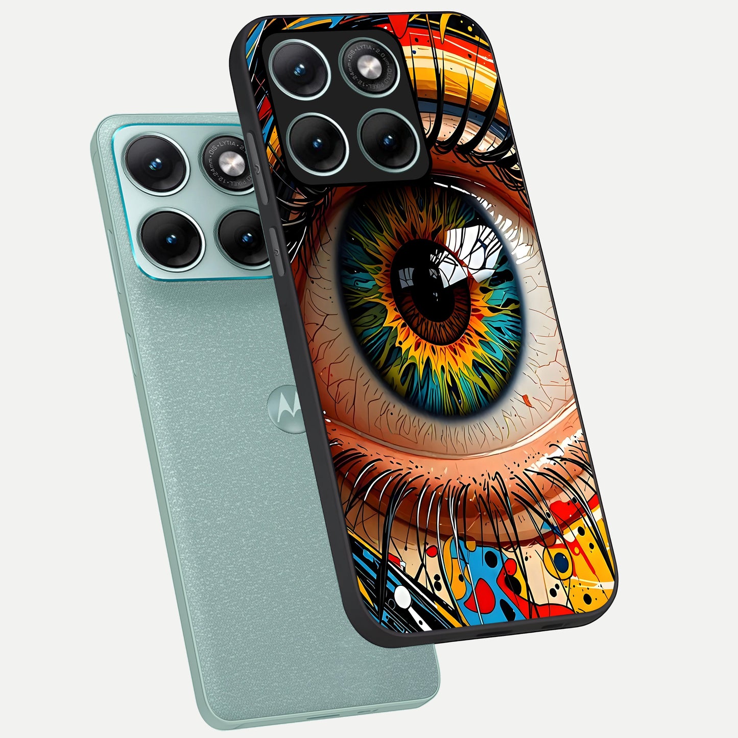  Colorful Eye phone case For Moto Edge 70 Fusion showing premium glass back cover with detailed artwork