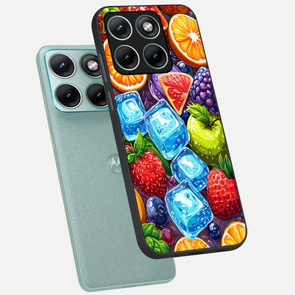  Colorful Fruits with Ice phone case For Moto Edge 70 Fusion showing premium glass back cover with detailed artwork