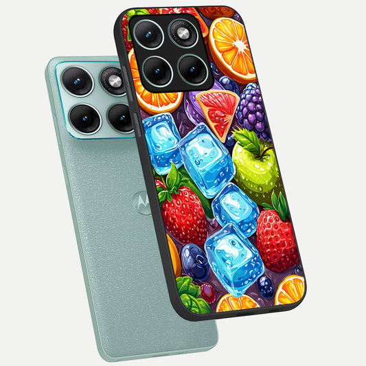  Colorful Fruits with Ice phone case For Moto Edge 70 Fusion showing premium glass back cover with detailed artwork