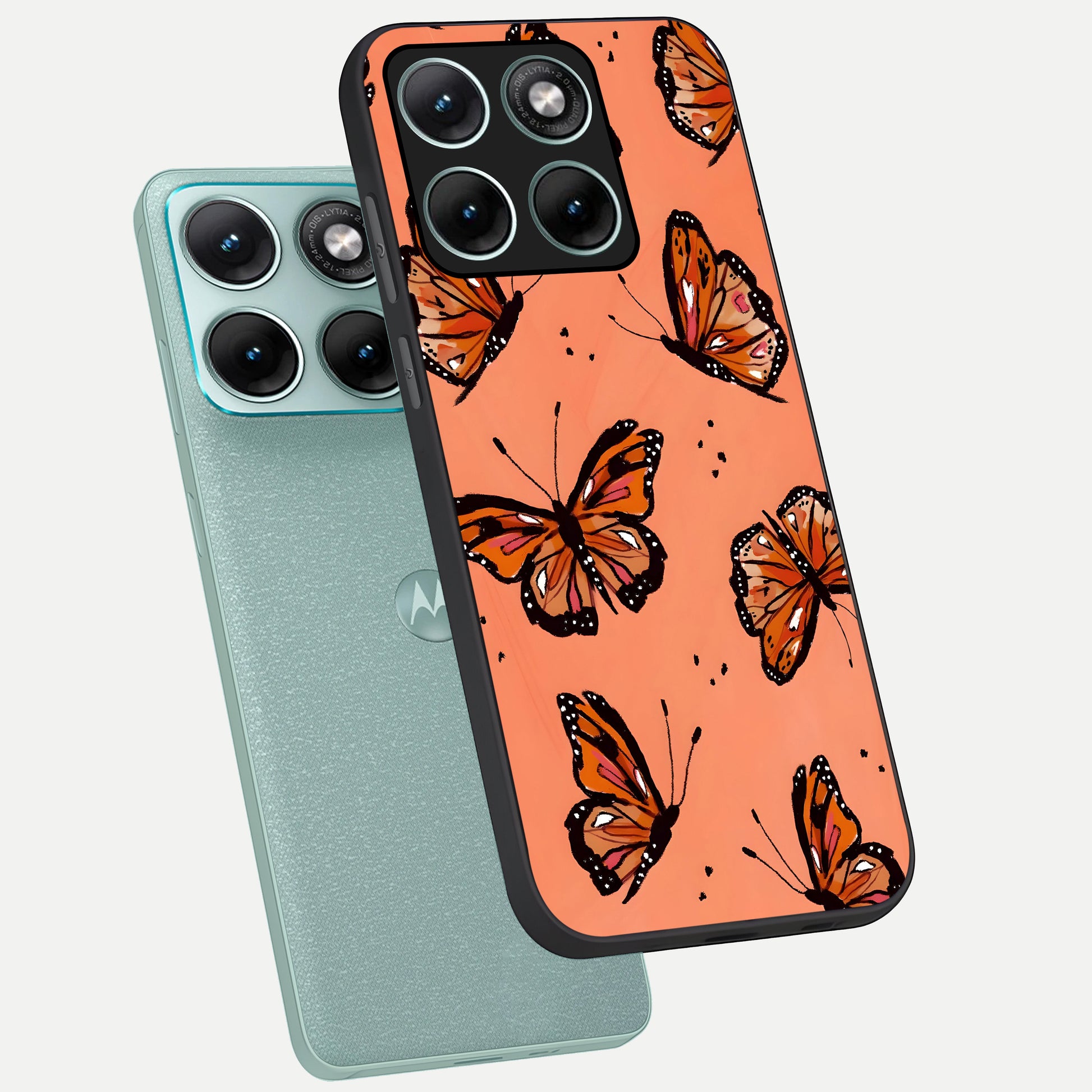  Coral Wing Butterfly phone case For Moto Edge 70 Fusion showing premium glass back cover with detailed artwork