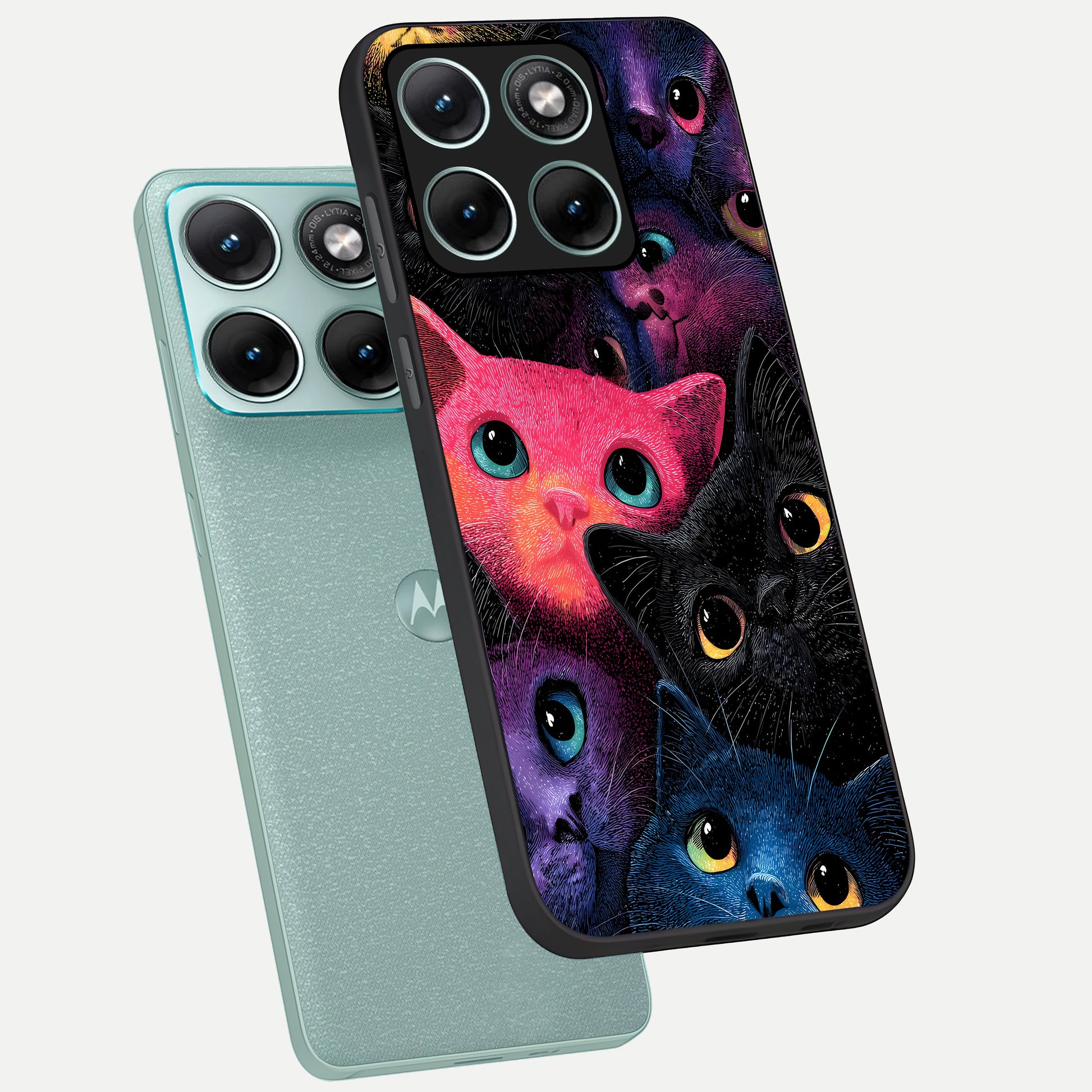  Cosmic Cats Dreams phone case For Moto Edge 70 Fusion showing premium glass back cover with detailed artwork