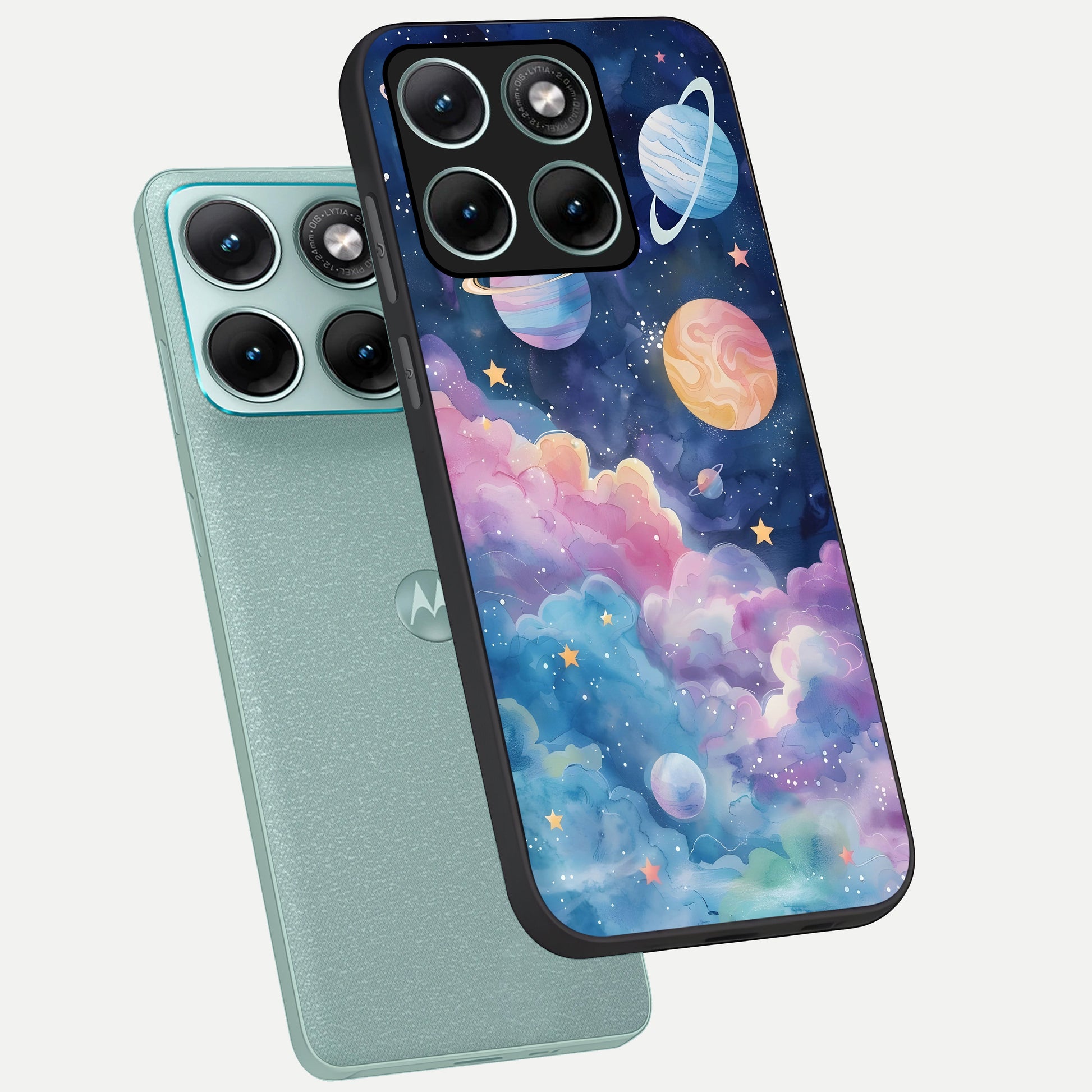  Cosmic Planet Dreams phone case For Moto Edge 70 Fusion showing premium glass back cover with detailed artwork