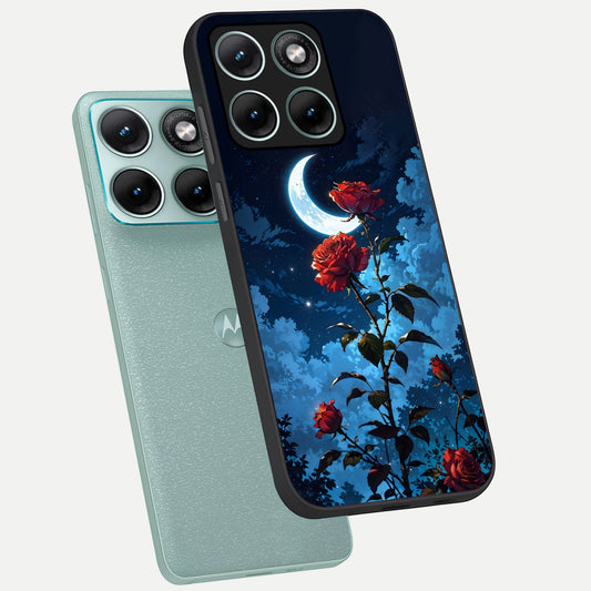  Crimson Rose Moon phone case For Moto Edge 70 Fusion showing premium glass back cover with detailed artwork