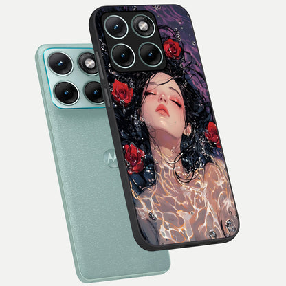  Crimson Rose Serenity phone case For Moto Edge 70 Fusion showing premium glass back cover with detailed artwork