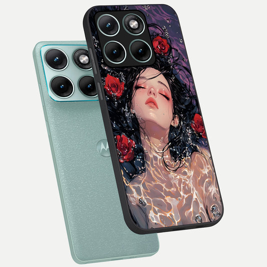  Crimson Rose Serenity phone case For Moto Edge 70 Fusion showing premium glass back cover with detailed artwork