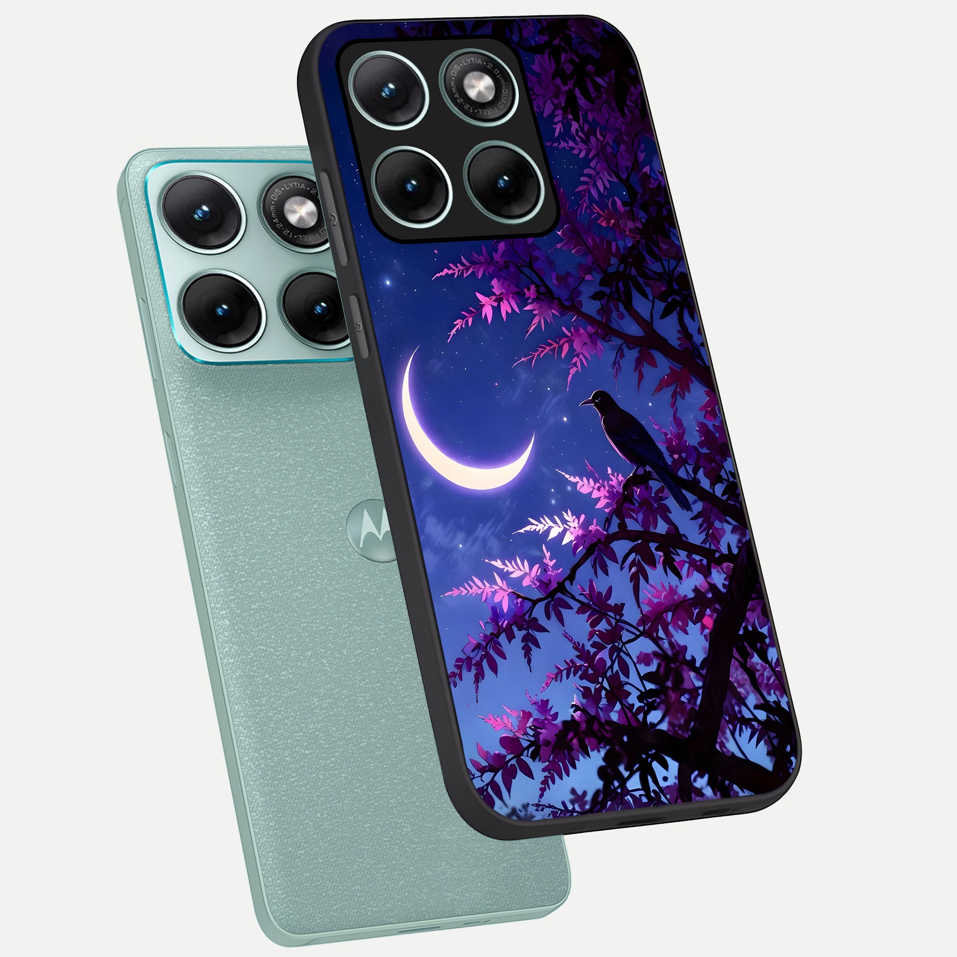  Crow And Moon Scenery phone case For Moto Edge 70 Fusion showing premium glass back cover with detailed artwork