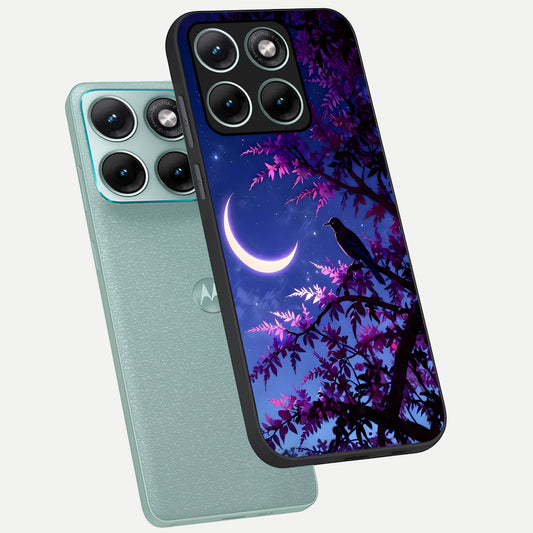  Crow And Moon Scenery phone case For Moto Edge 70 Fusion showing premium glass back cover with detailed artwork