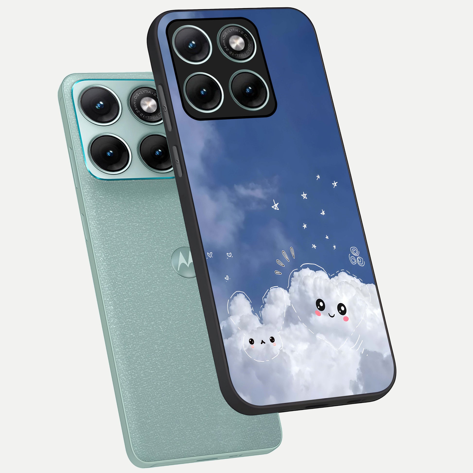  Cute Blossom Cloud phone case For Moto Edge 70 Fusion showing premium glass back cover with detailed artwork