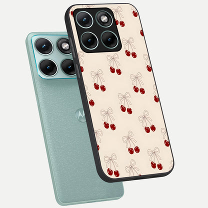  Cute Cherry Pattern phone case For Moto Edge 70 Fusion showing premium glass back cover with detailed artwork