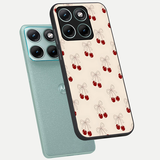  Cute Cherry Pattern phone case For Moto Edge 70 Fusion showing premium glass back cover with detailed artwork