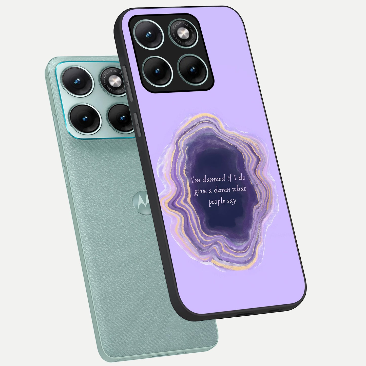  Damned People Quote phone case For Moto Edge 70 Fusion showing premium glass back cover with detailed artwork