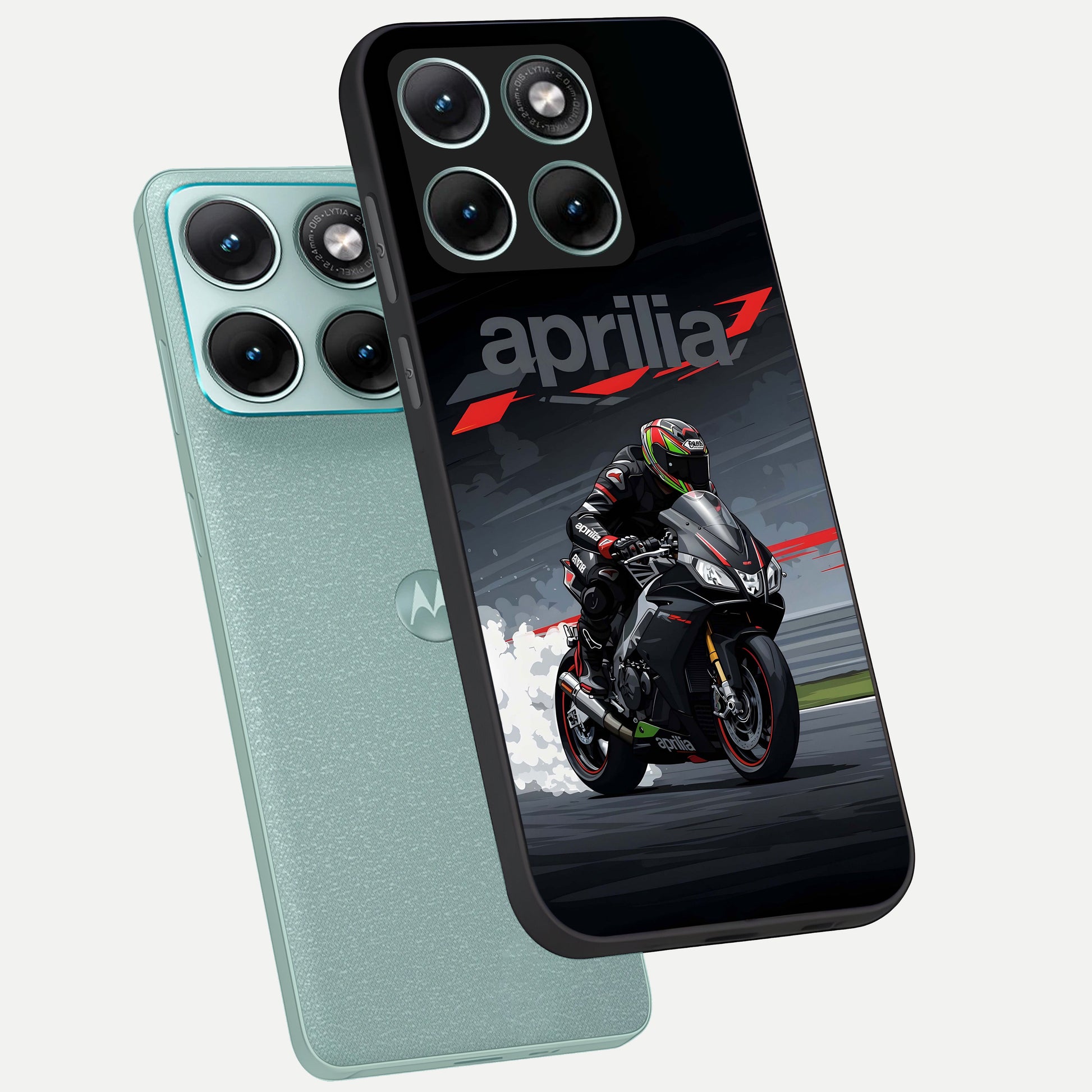  Dark Aprilla phone case For Moto Edge 70 Fusion showing premium glass back cover with detailed artwork