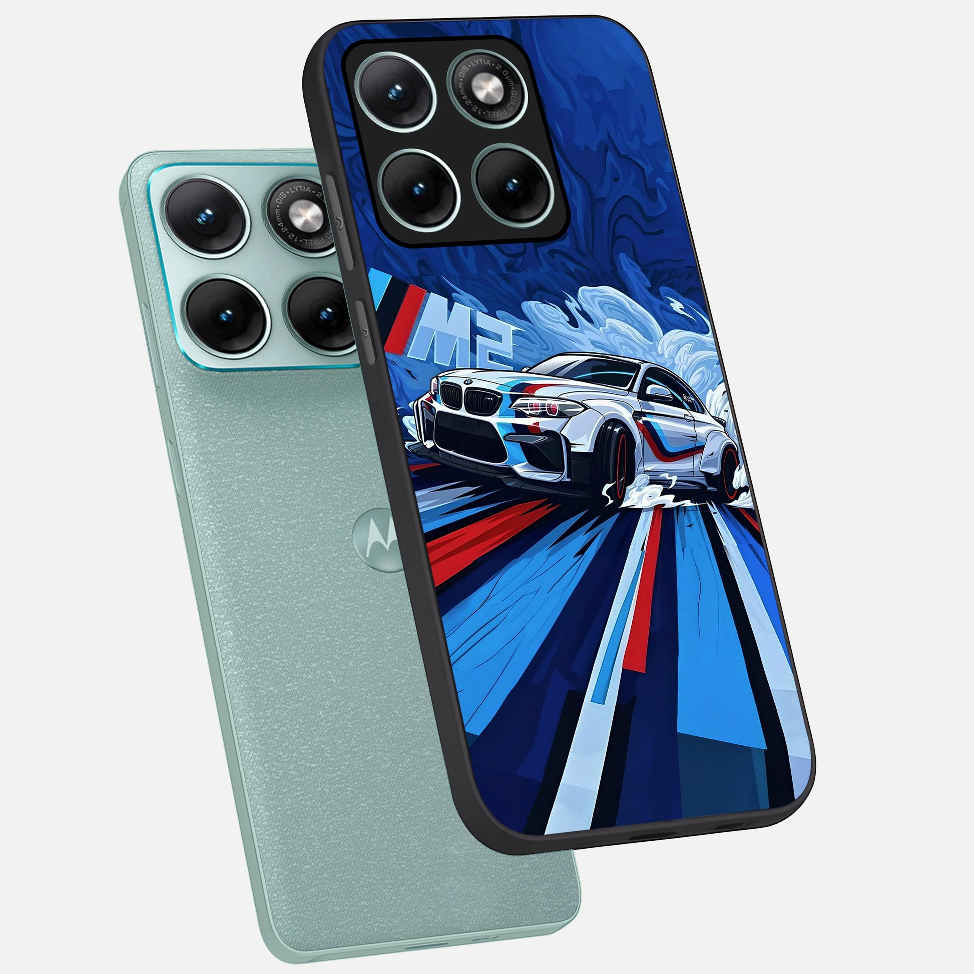  Drift Power Rush phone case For Moto Edge 70 Fusion showing premium glass back cover with detailed artwork
