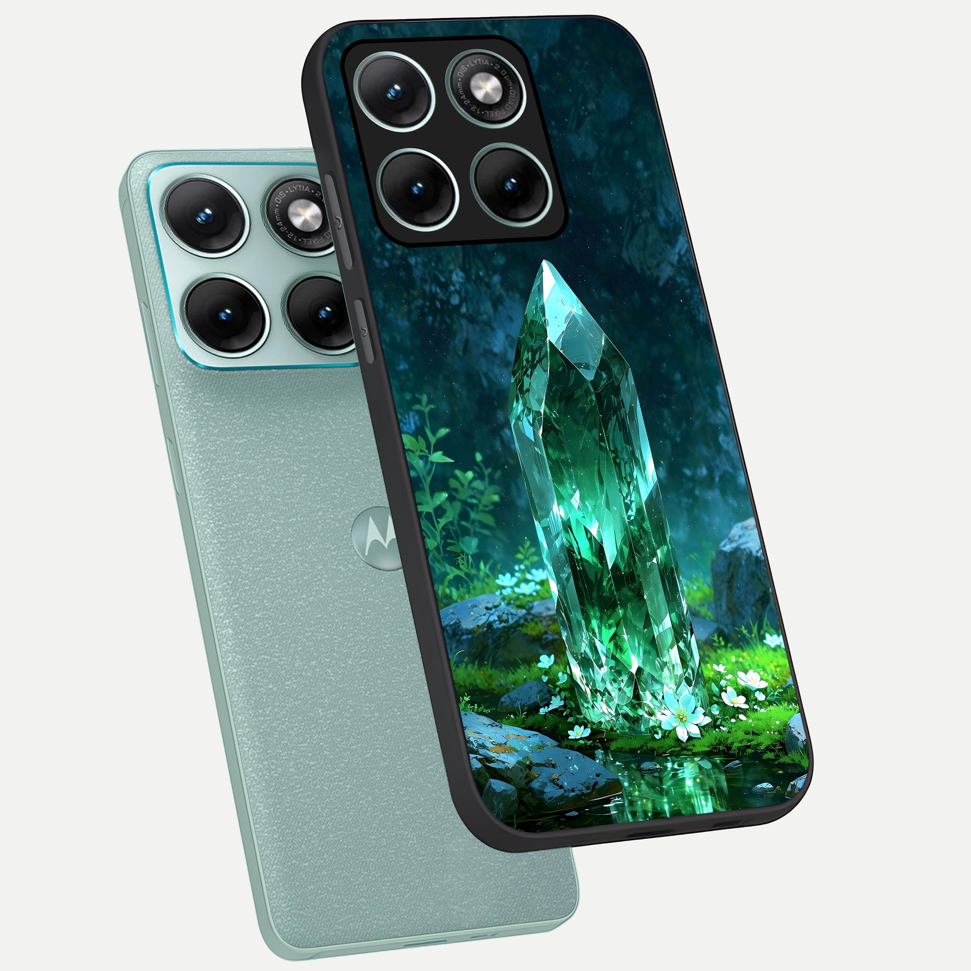  Emerald Light Crystal phone case For Moto Edge 70 Fusion showing premium glass back cover with detailed artwork