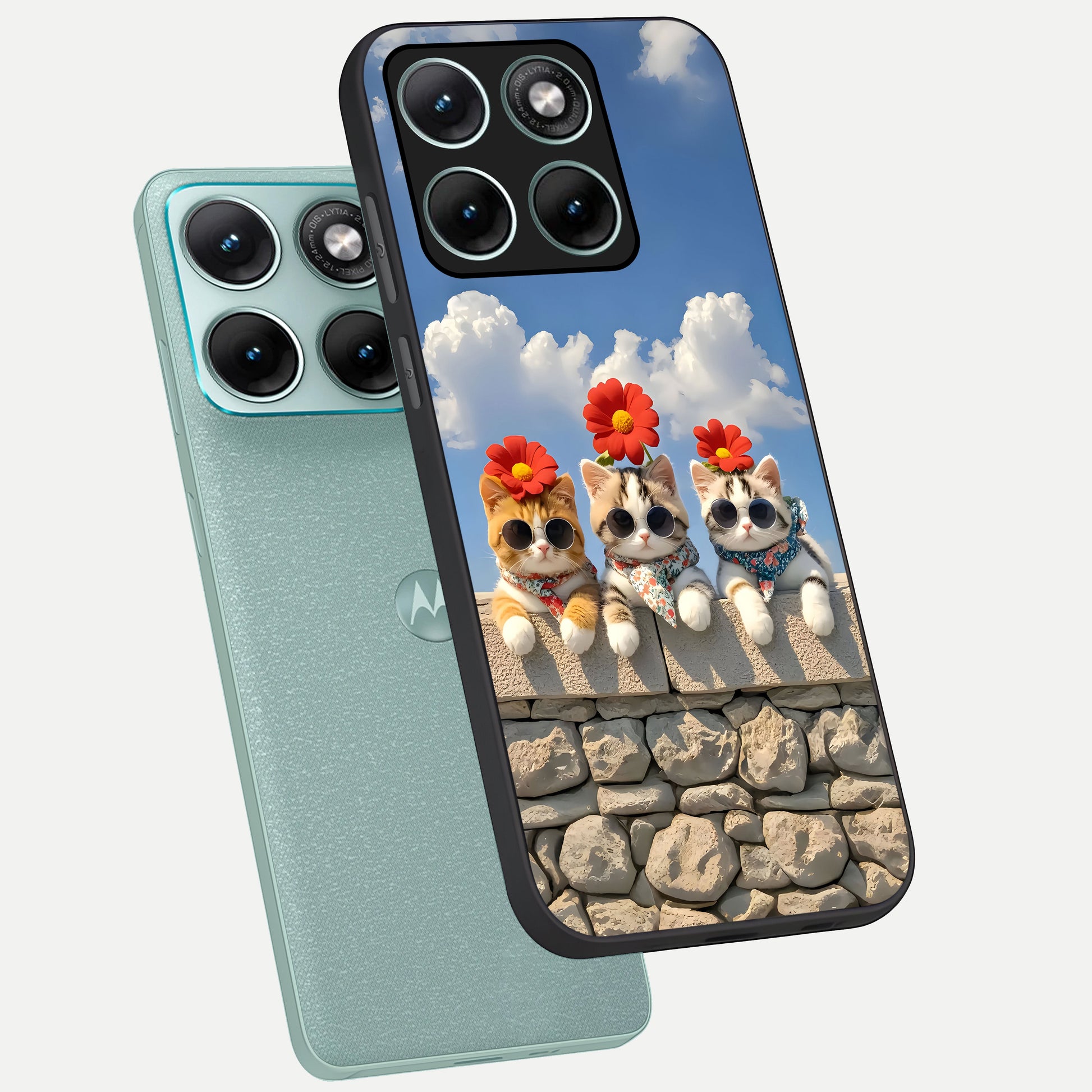  Floral Kitty Squad phone case For Moto Edge 70 Fusion showing premium glass back cover with detailed artwork