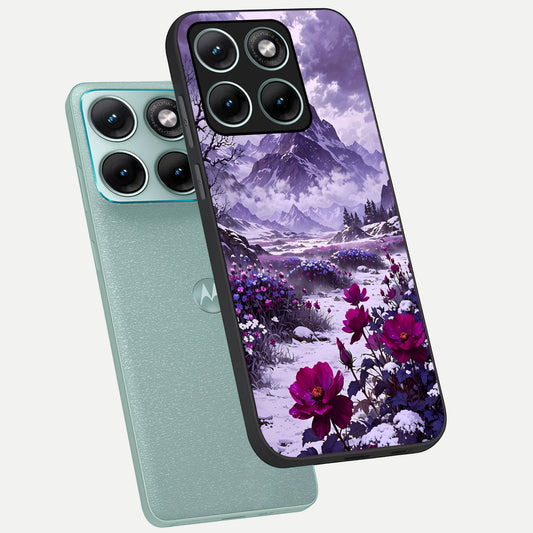  Flower Mountain View phone case For Moto Edge 70 Fusion showing premium glass back cover with detailed artwork